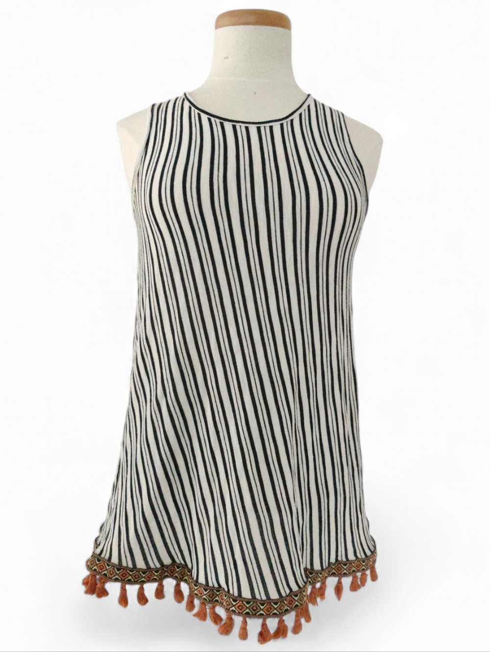 W5 Anthropologie Tank Top S Resort Coastal Casual Tunic Festival Tassel Stripes